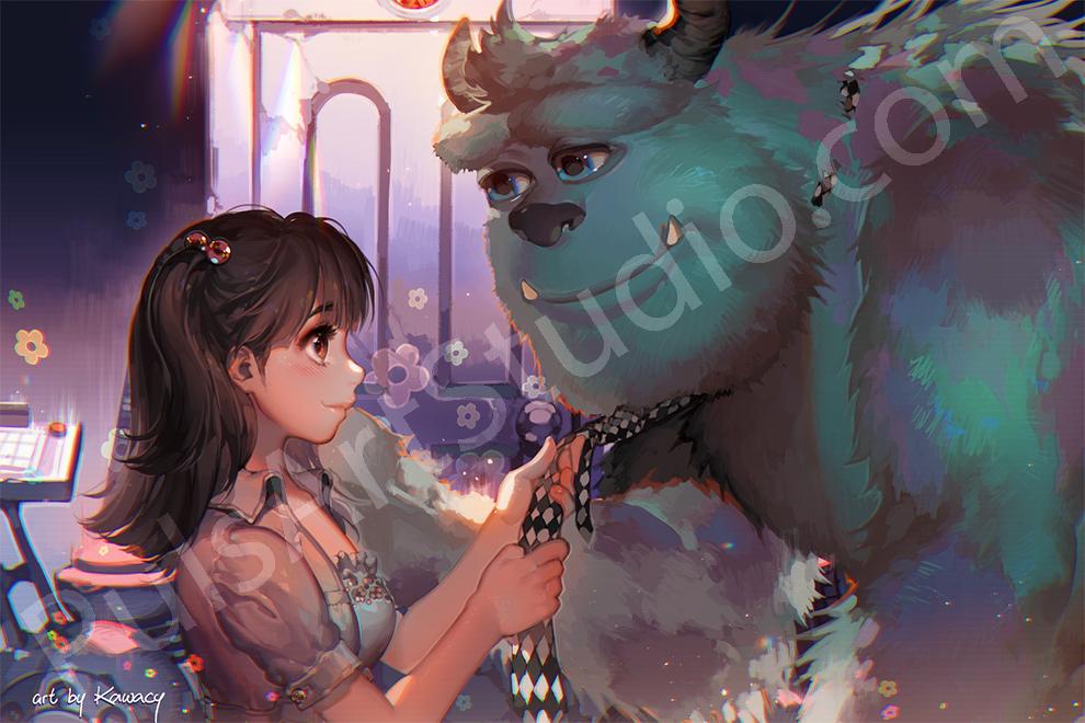 Large Sully & Boo Poster from Monsters Inc, art by Kawacy – PulsArt Studio