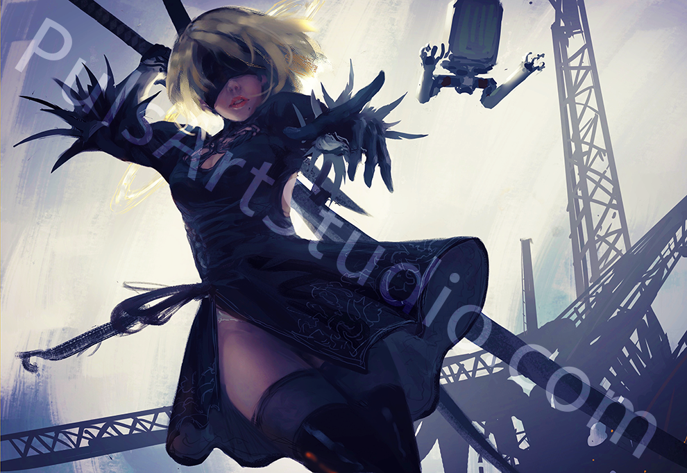Playmat/XL Mousepad | 2B from Nier Automata | Art by WLOP