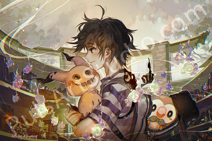 Large Sun & Mimikyu Poster from Pokemon, art by Kawacy – PulsArt
