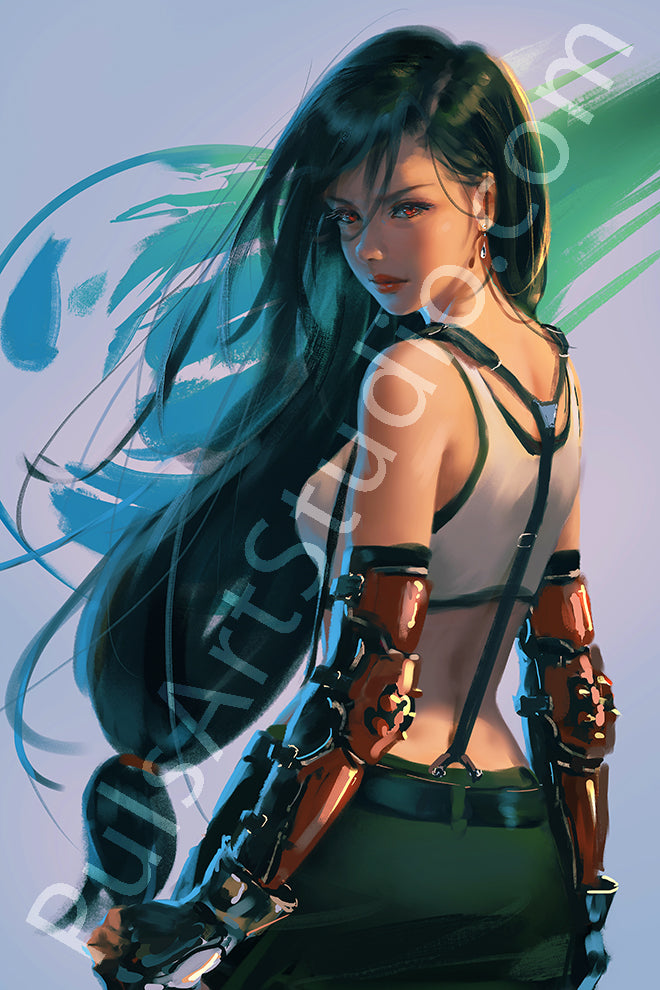 XL Vinyl Canvas | Tifa from Final Fantasy 7 (FFVII) | Art by WLOP 